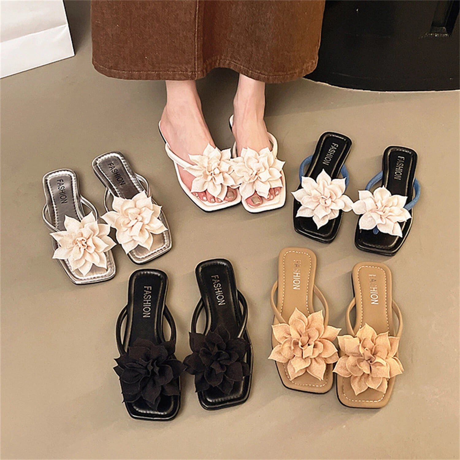 Women's Fashion Flip Flop Flat Sandals Floral Decor Summer Lightweight Slide