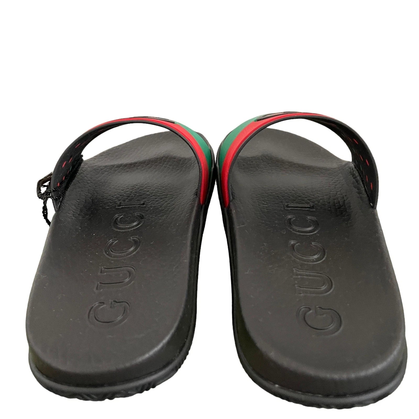 Authentic GUCCI Women's Interlocking G Slide Sandal Black Red Green Size 37 NEW