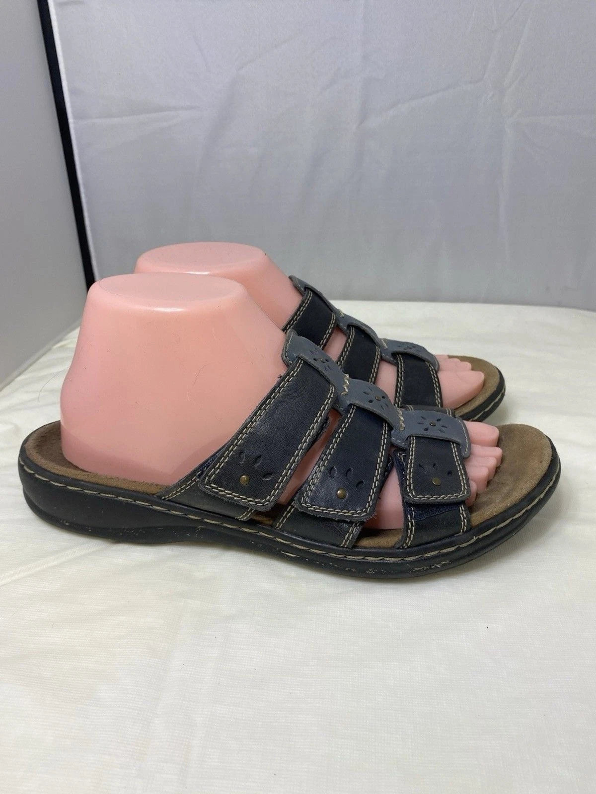 Clark's Leisa Spring Black Leather Sandals Slides Size 9