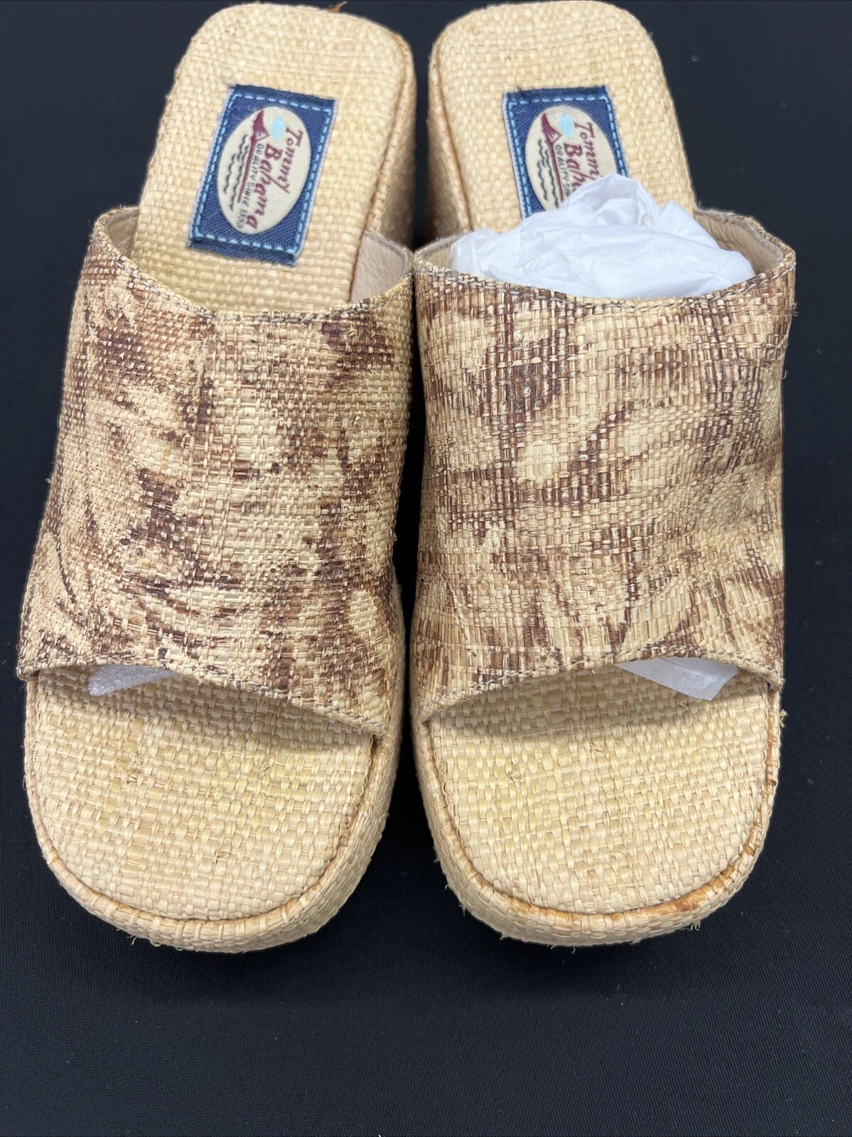 TOMMY BAHAMA Wedge Platform Slide Sandals - Style TB-663 Womens Size 7 - Raffia