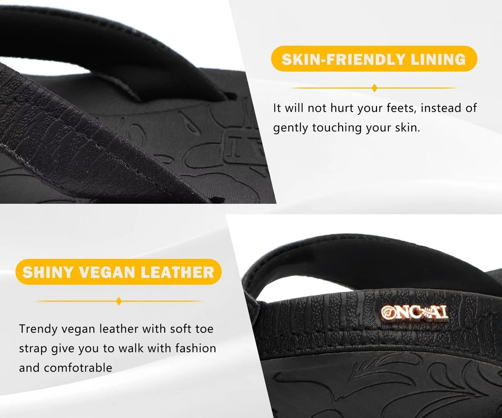 Women's Comfortable Thong Sandals with Arch Support - Size 8.5 Black