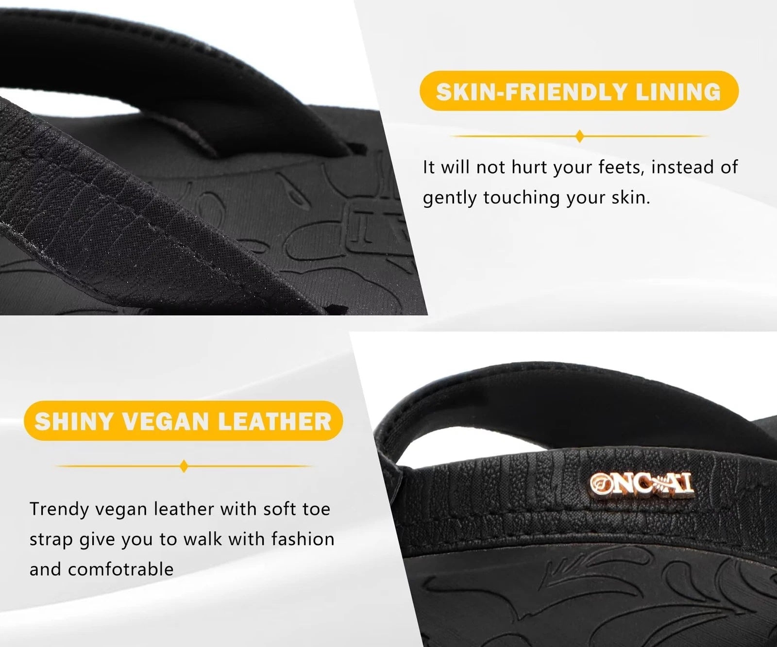 Women's Comfortable Thong Sandals with Arch Support - Size 8.5 Black