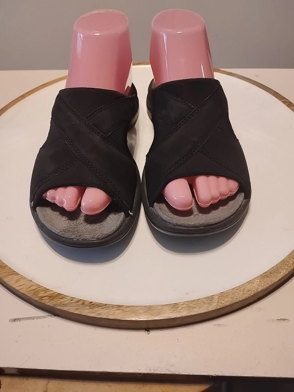 Women's 6 Merrell Topo Cross Black Suede Leather Sandals Air Cushion Slide Vtg