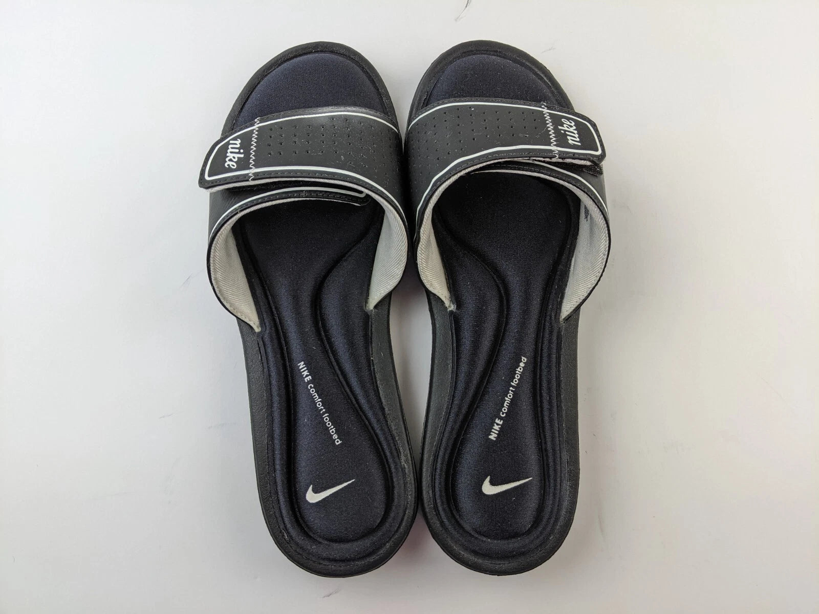 Nike Women Comfort Footbed US 10 Black Sandal Slide Slip On Hook Loop Shoe
