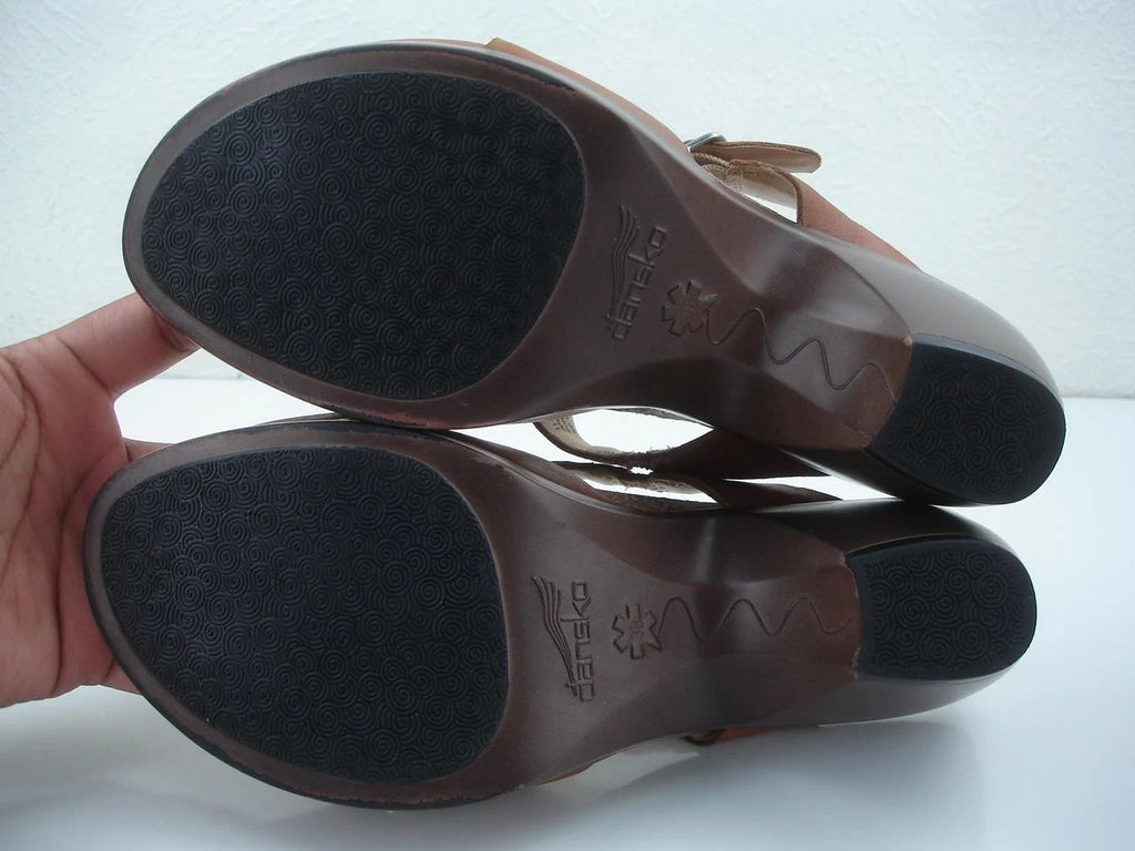 Women's 7.5 8 sz 38 Dansko Kai Tan Brown Leather Slide Sandals Clog Slip-On Heel