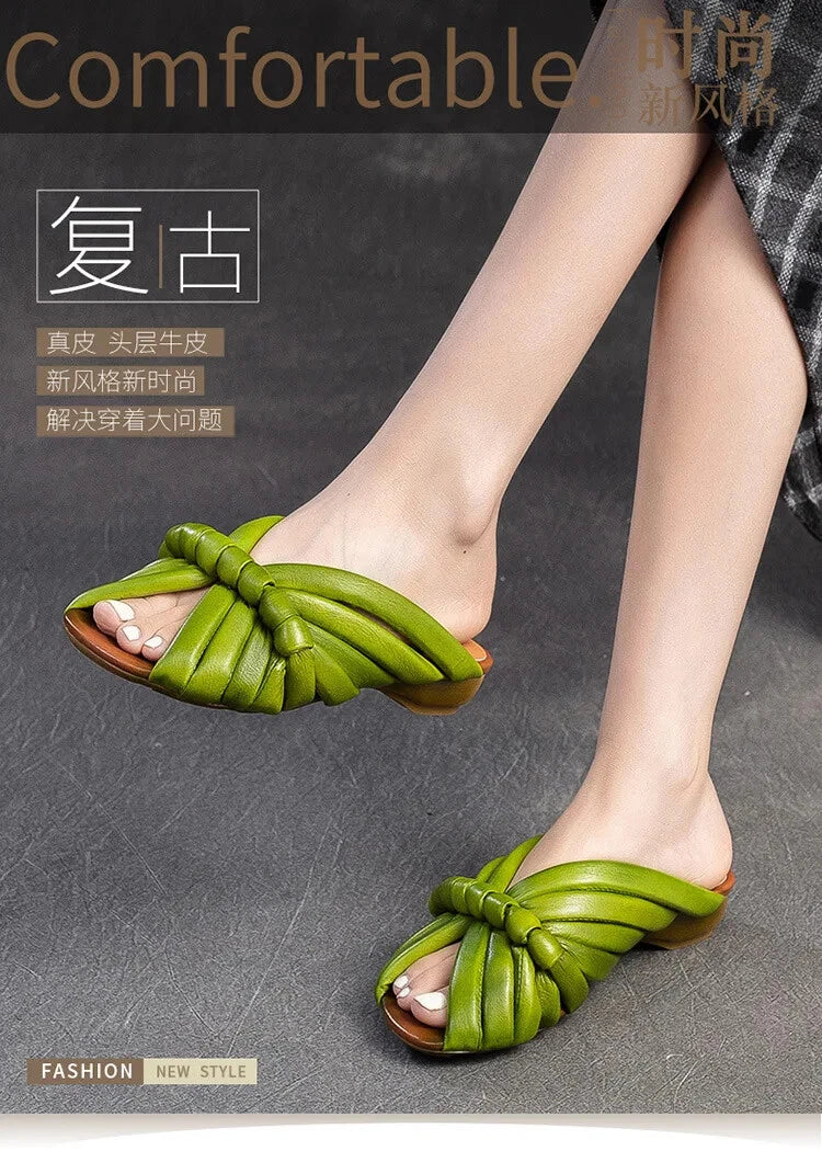 Summer Women Shoes Leather Fashion Low Heel Slippers Peep Toe Outdoor Shoe
