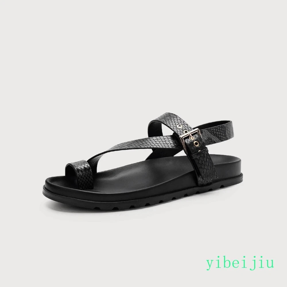 2025 Men's Clip Toe Flats Real Leather Sandals Roman Shoes Beach Summer Holiday