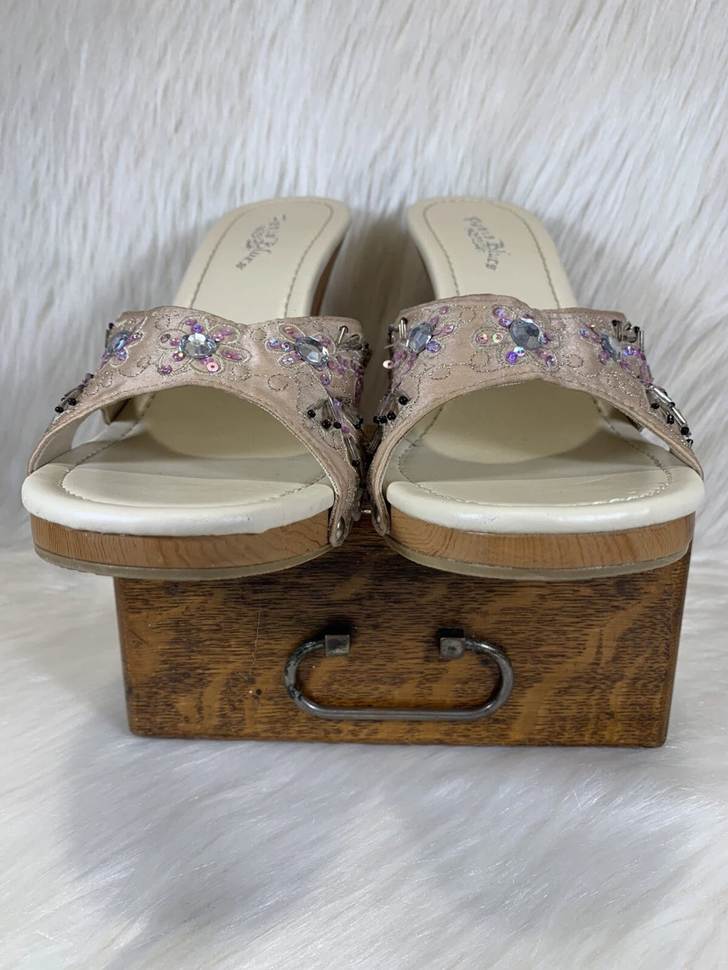 Paris Blues Slides Sandals Champagne Beaded Wm’s Size 10 Adalia-21 #754300