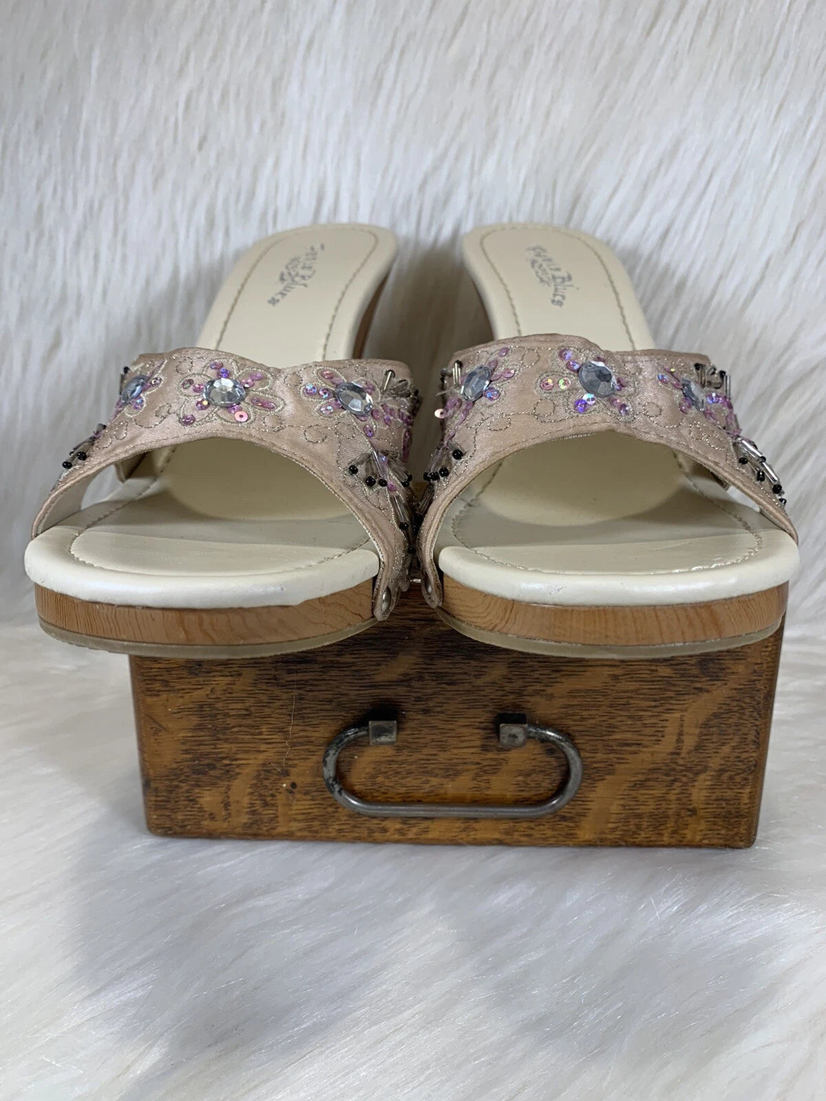 Paris Blues Slides Sandals Champagne Beaded Wm’s Size 10 Adalia-21 #754300