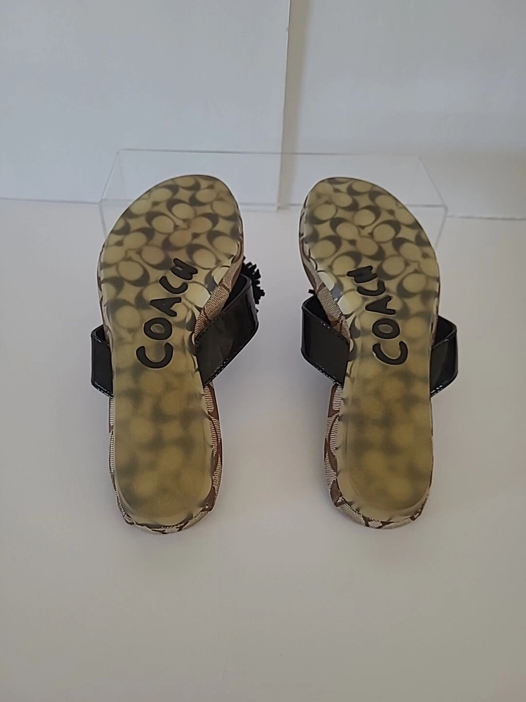 Coach Suki Fringe SZ 6B Sandals Flower Signature Thong Flip Flop Brown Y2K Style