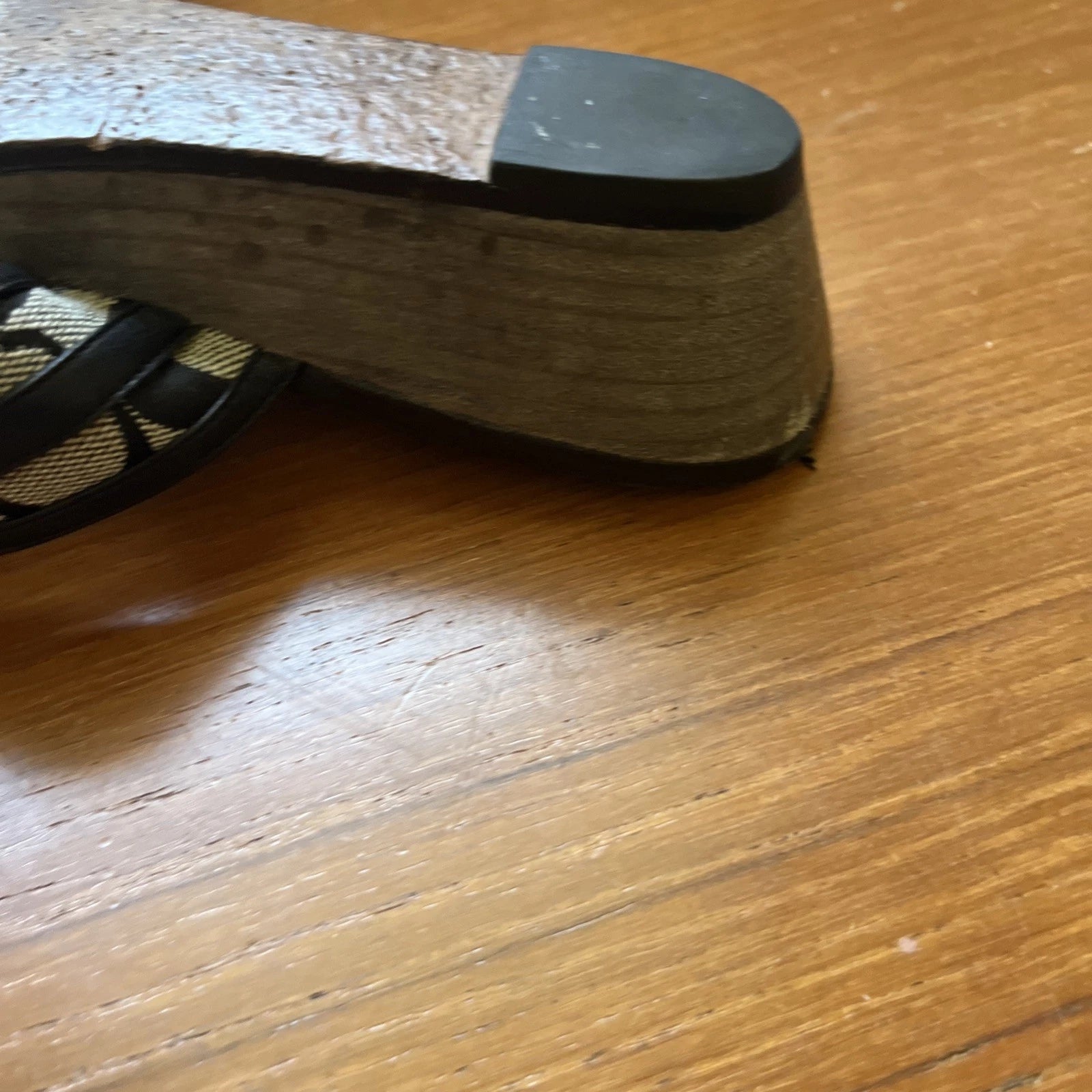 COACH Black Monogram Logo Virginia Signature Thong Slide Wedge Sandal Heels