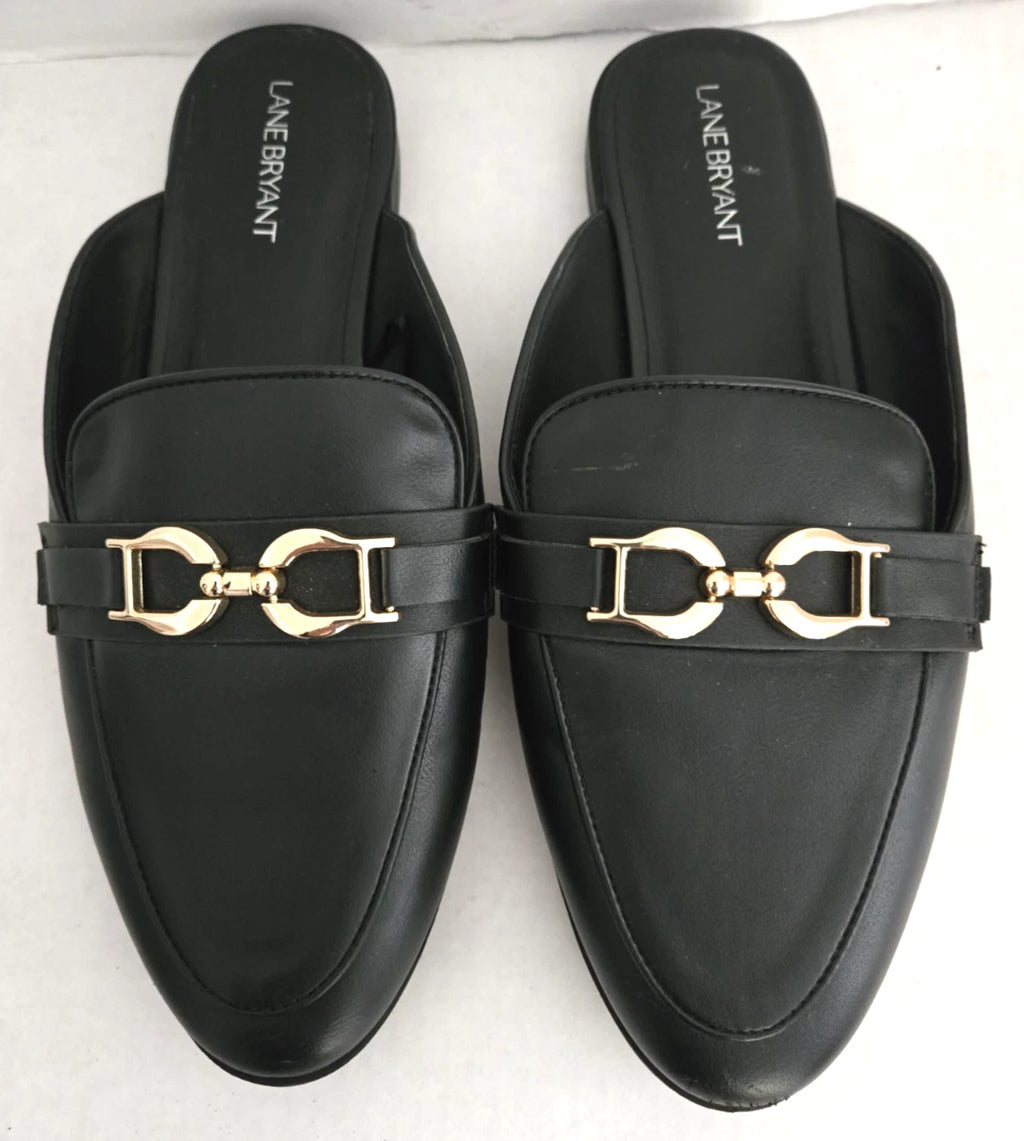 Lane Bryant Black Slip On Shoes Mules Slide Women Size 11 W Loafer Buckle Detail
