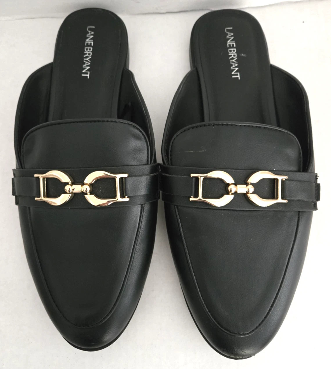 Lane Bryant Black Slip On Shoes Mules Slide Women Size 11 W Loafer Buckle Detail