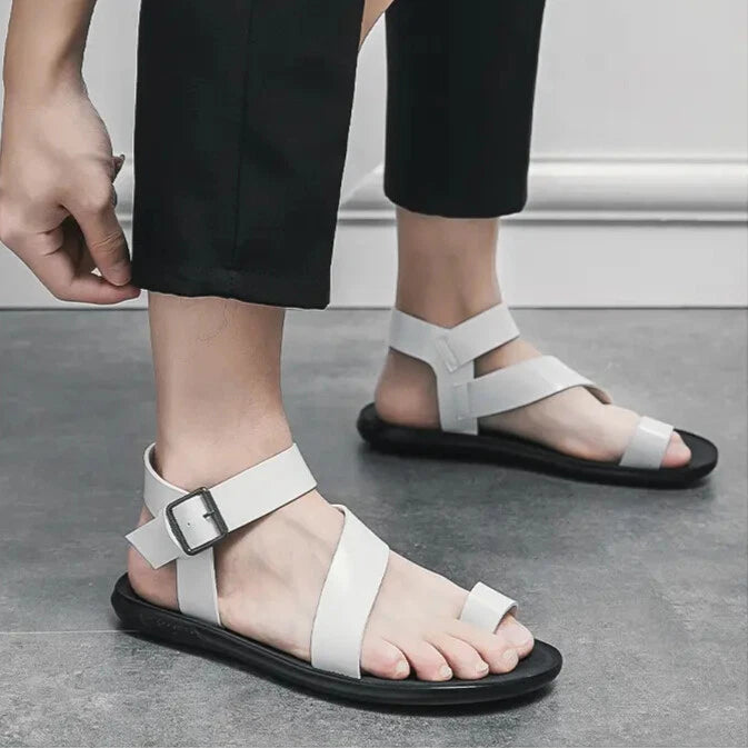 38-45 Mens Sandals Roman Style Ring Toe Slingback PU Leather Summer Casual Flats