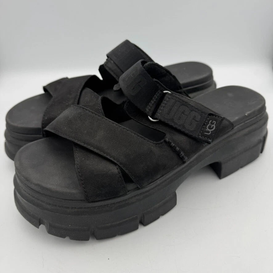 UGG Ashton Slide Sandals Women's  Black Nubuck Leather Platform Size 10