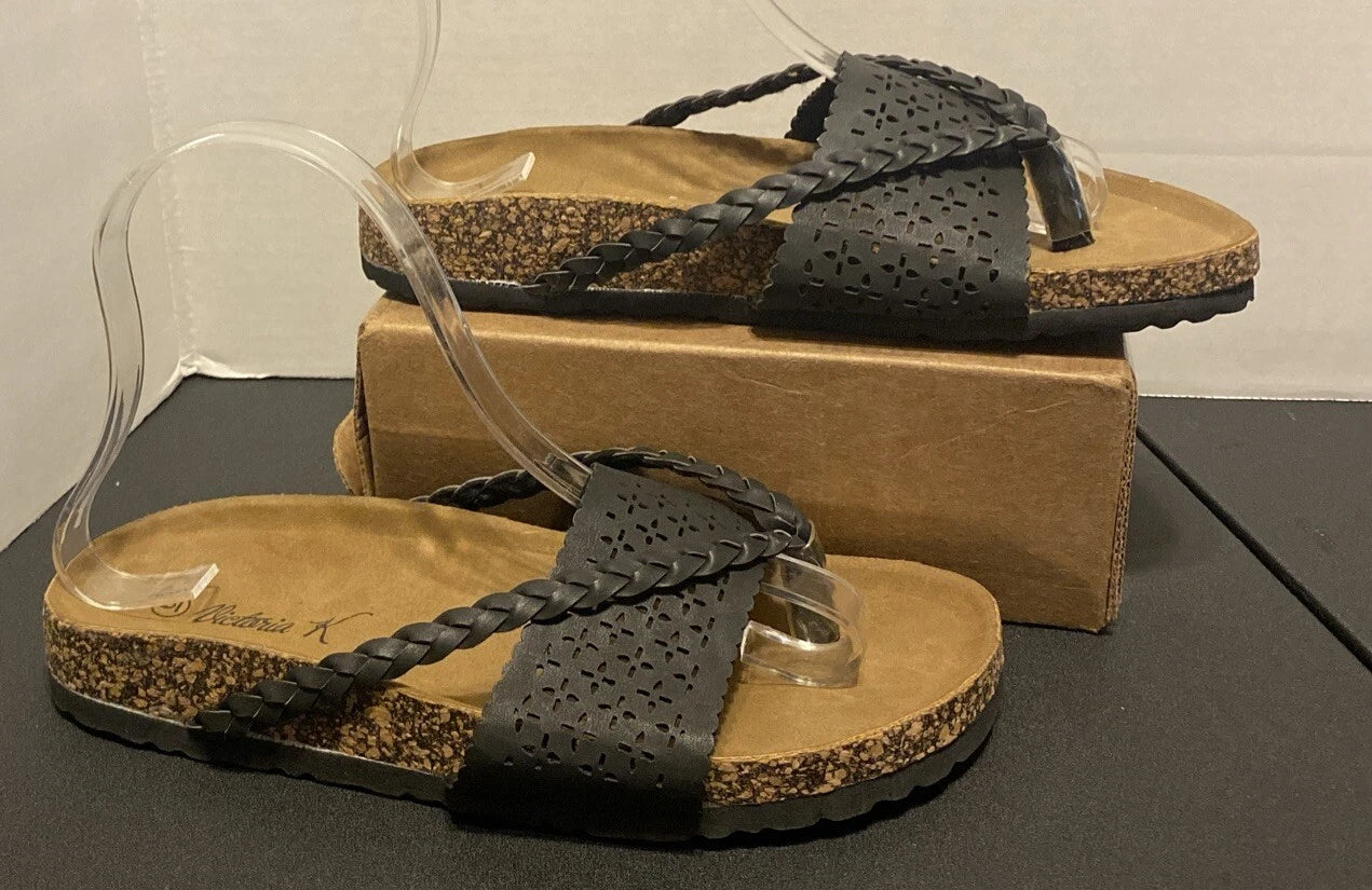 Women's VICTORIA K Fashion Footbed Cork Slides Black Sz 6