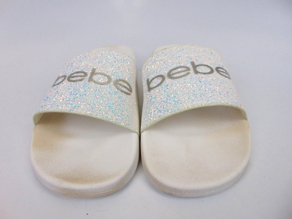 Bebe Womens Fraida Glitter Slide Fashion Sandals Flats Size 11.0 M, White Glitte