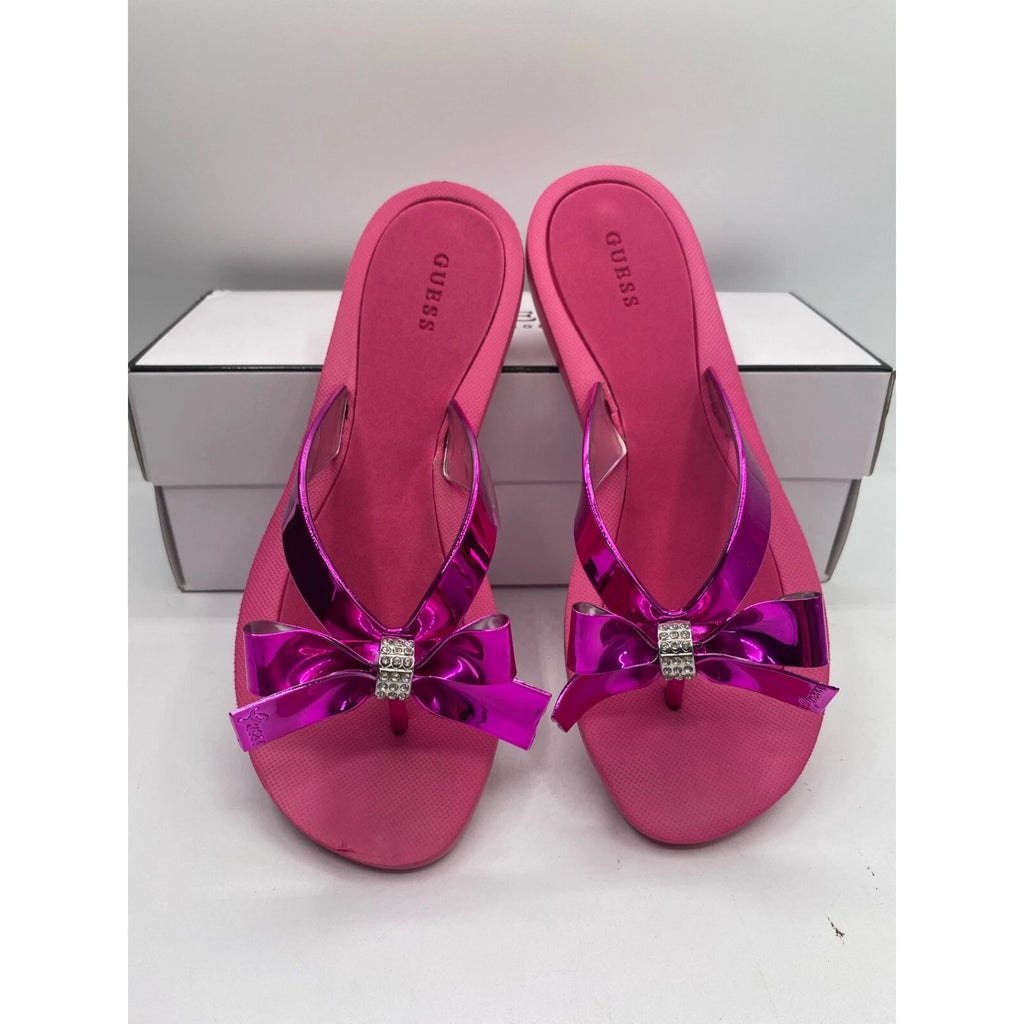 Guess Women's Dark pink Tutu Eva Fashion Bow Animal Print Flip Flop Sandals NWB
