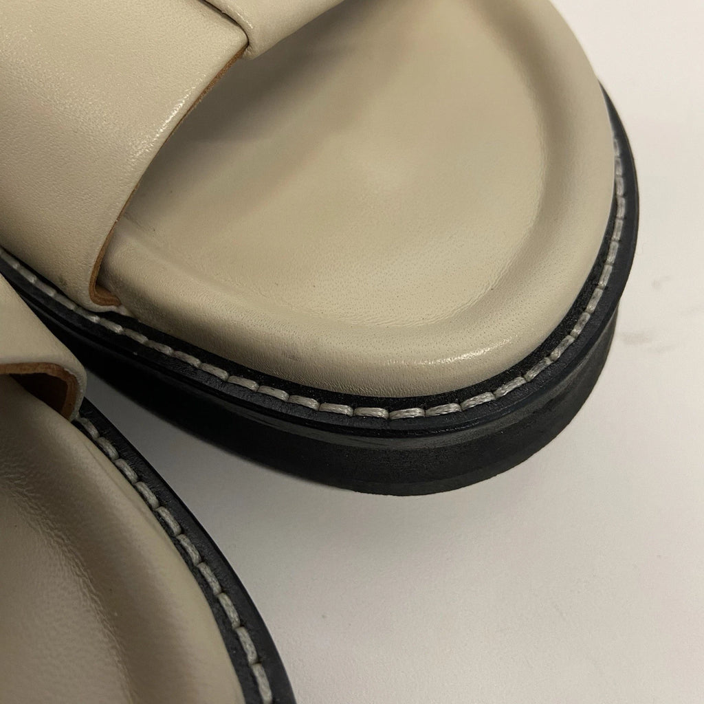 $250 Bobbies Paris Fajar Beige Leather Flat Sandals Slides Women’s US 10.5/FR 41