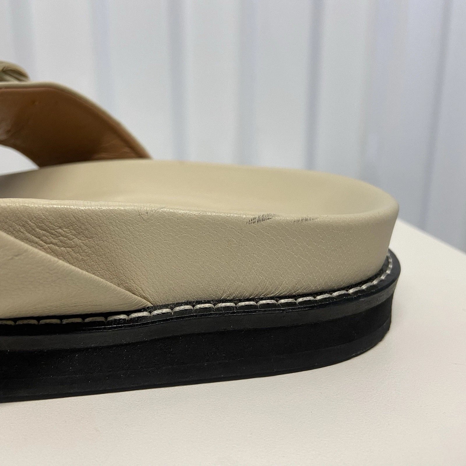 $250 Bobbies Paris Fajar Beige Leather Flat Sandals Slides Women’s US 10.5/FR 41