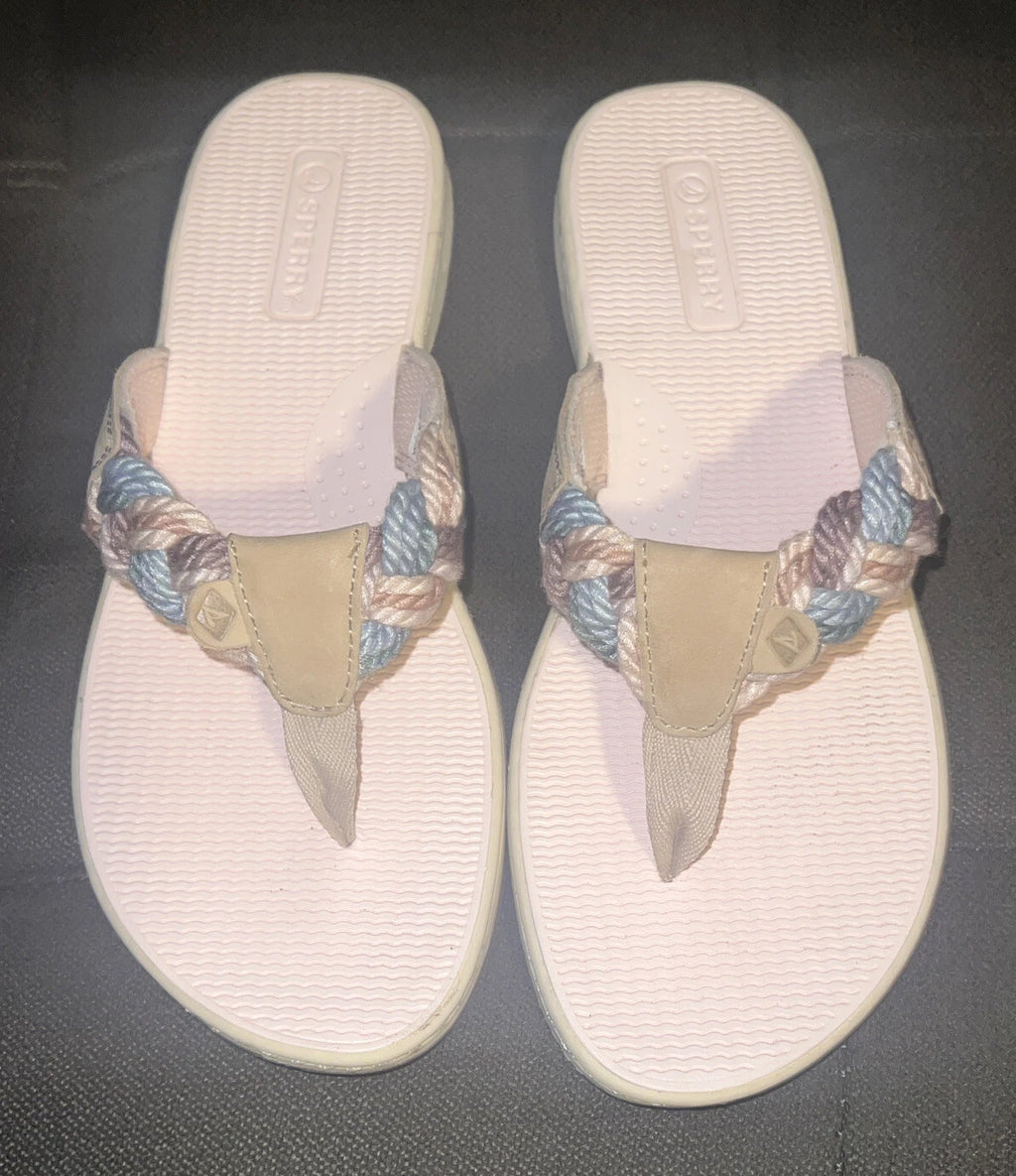 Sperry® Parrotfish Braided Thong🩴Sandals (Flip-Flops) Linen Sz 6.5M MSRP$60.00