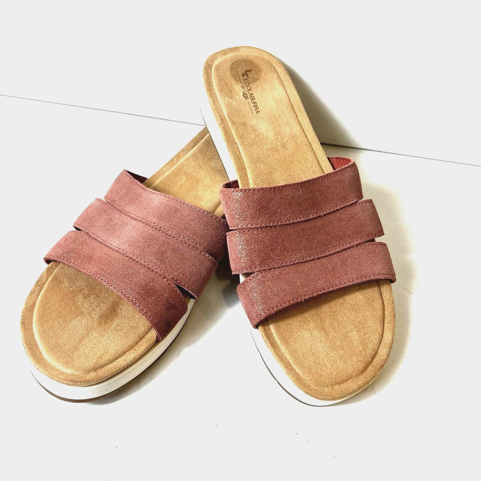 Koolaburra by UGG Women 11 Pink Leather Sandal Glitter Slide Open Toe Casual New