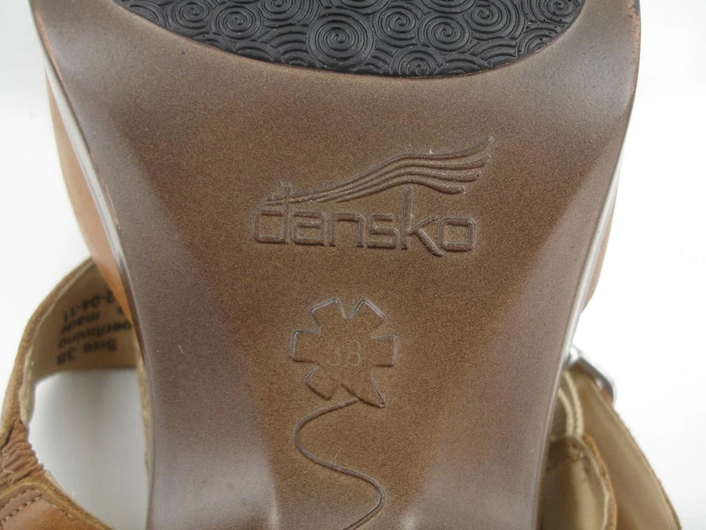 Women's 7.5 8 sz 38 Dansko Kai Tan Brown Leather Slide Sandals Clog Slip-On Heel
