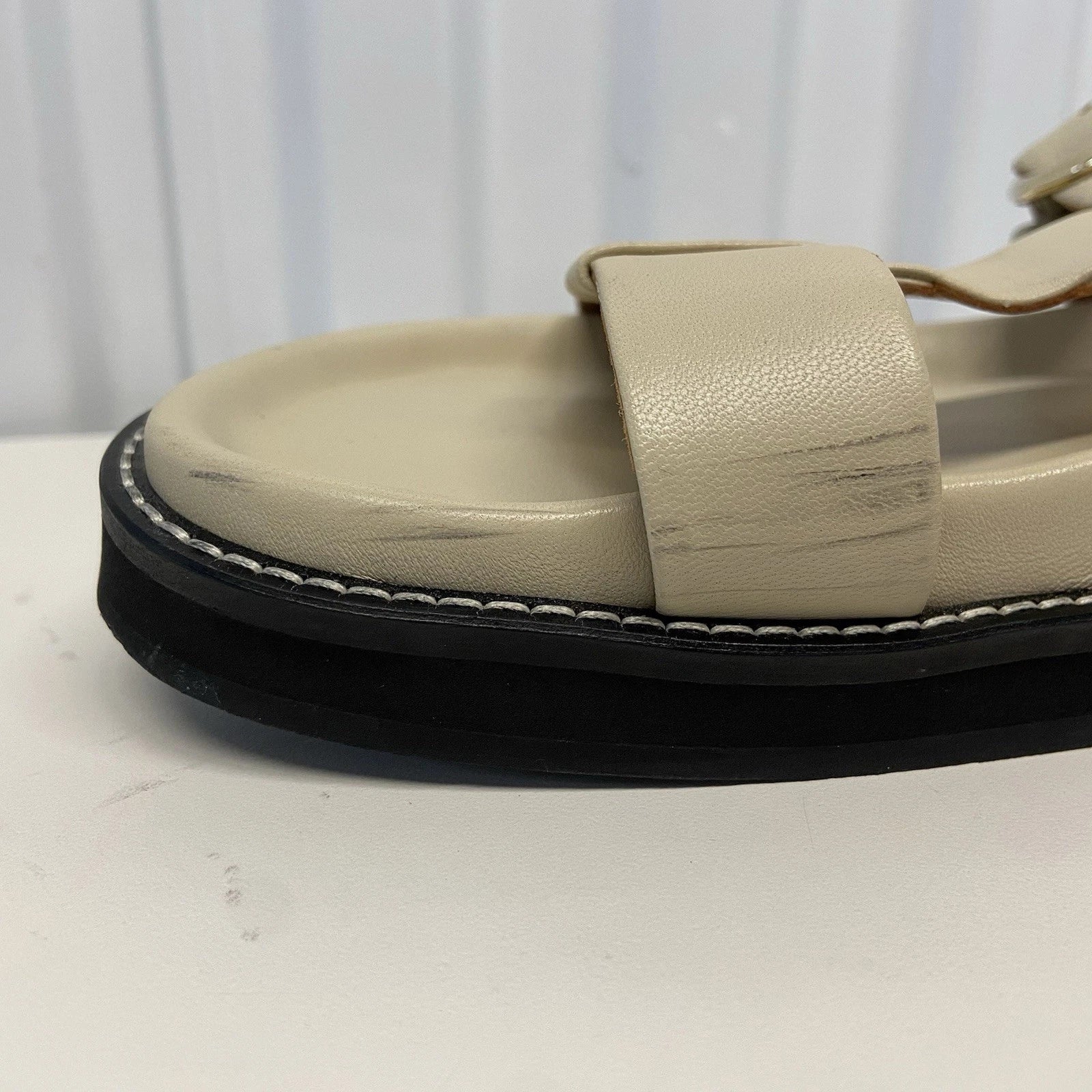 $250 Bobbies Paris Fajar Beige Leather Flat Sandals Slides Women’s US 10.5/FR 41