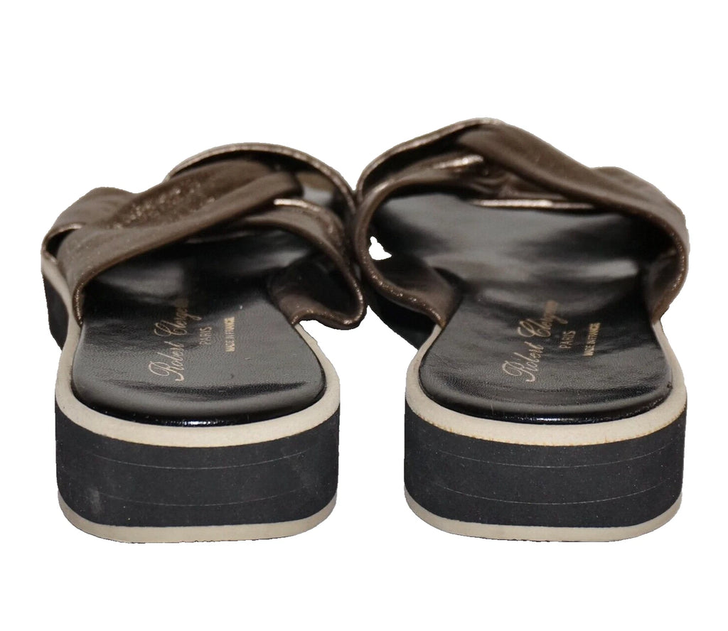 ROBERT CLERGERIE PARIS Bronze Leather Slip-On Platform Sandals US 8.5 FRANCE