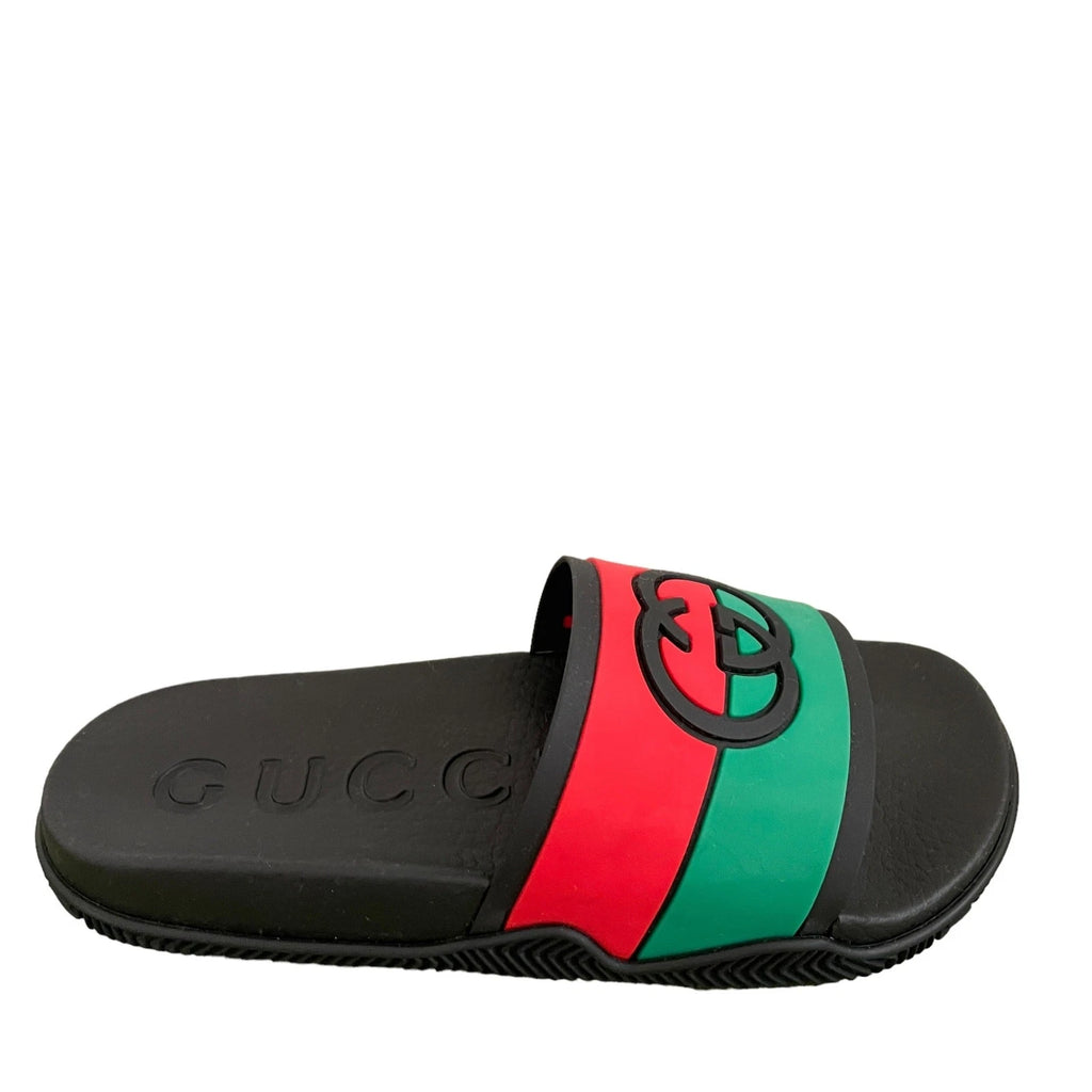 Authentic GUCCI Women's Interlocking G Slide Sandal Black Red Green Size 37 NEW