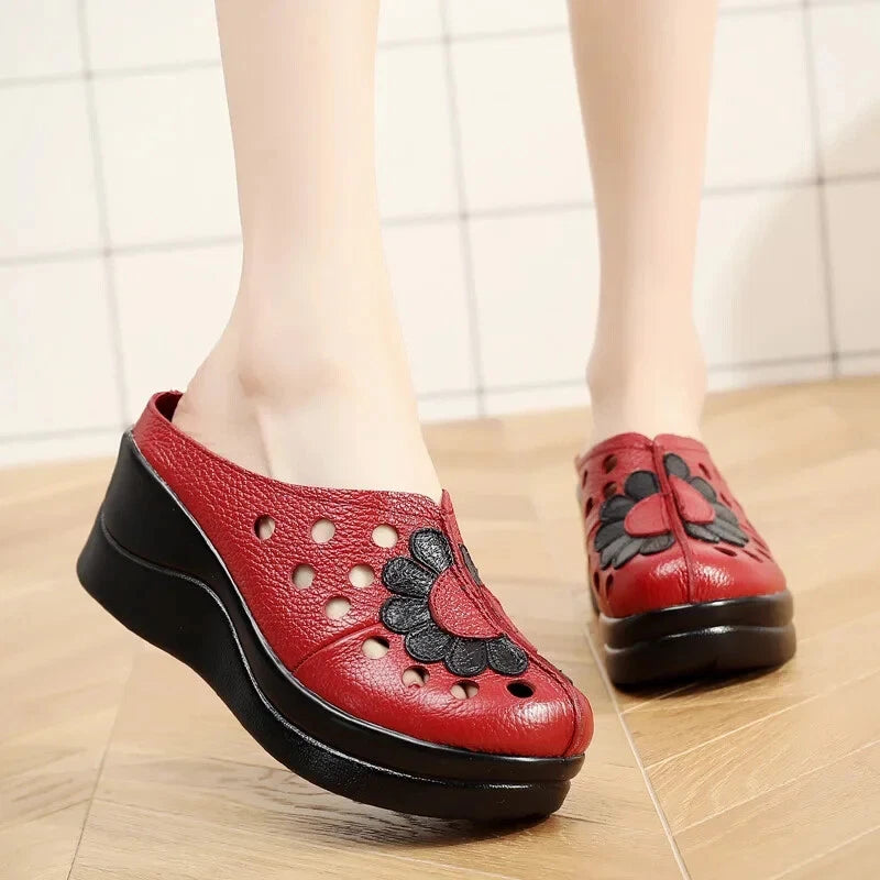 Ethnic Style Leather Women Shoes Sandals Platform wedges Slides Summer Slipper