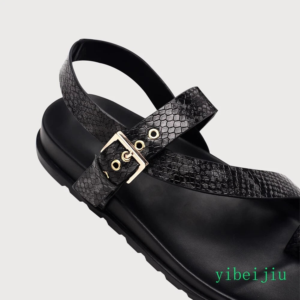 2025 Men's Clip Toe Flats Real Leather Sandals Roman Shoes Beach Summer Holiday
