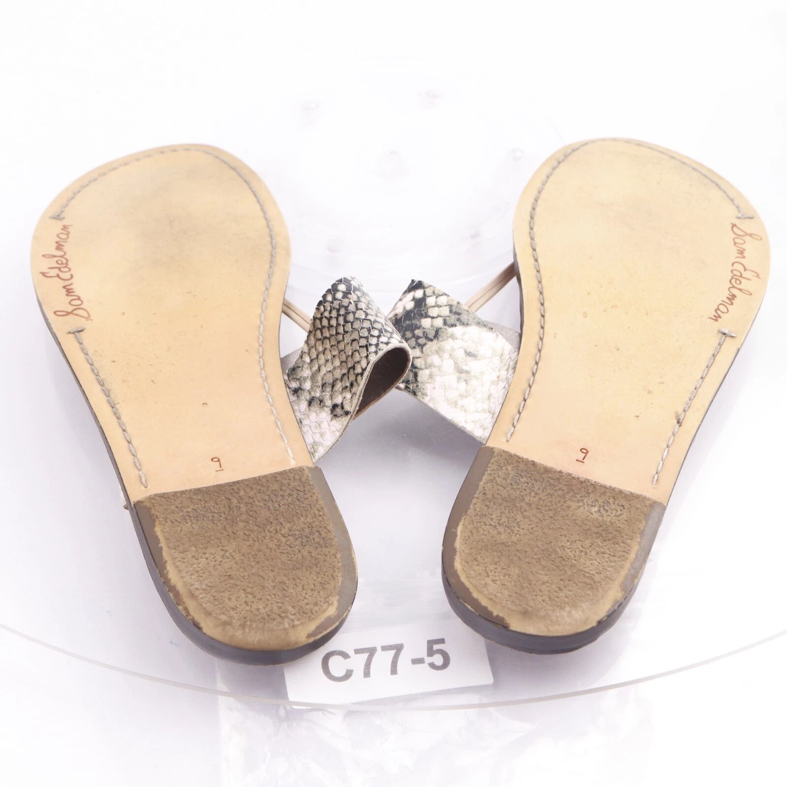 Sam Edelman Women's Gus Sandal Size 9 Thong Slide Gray Black Snakeskin Leather