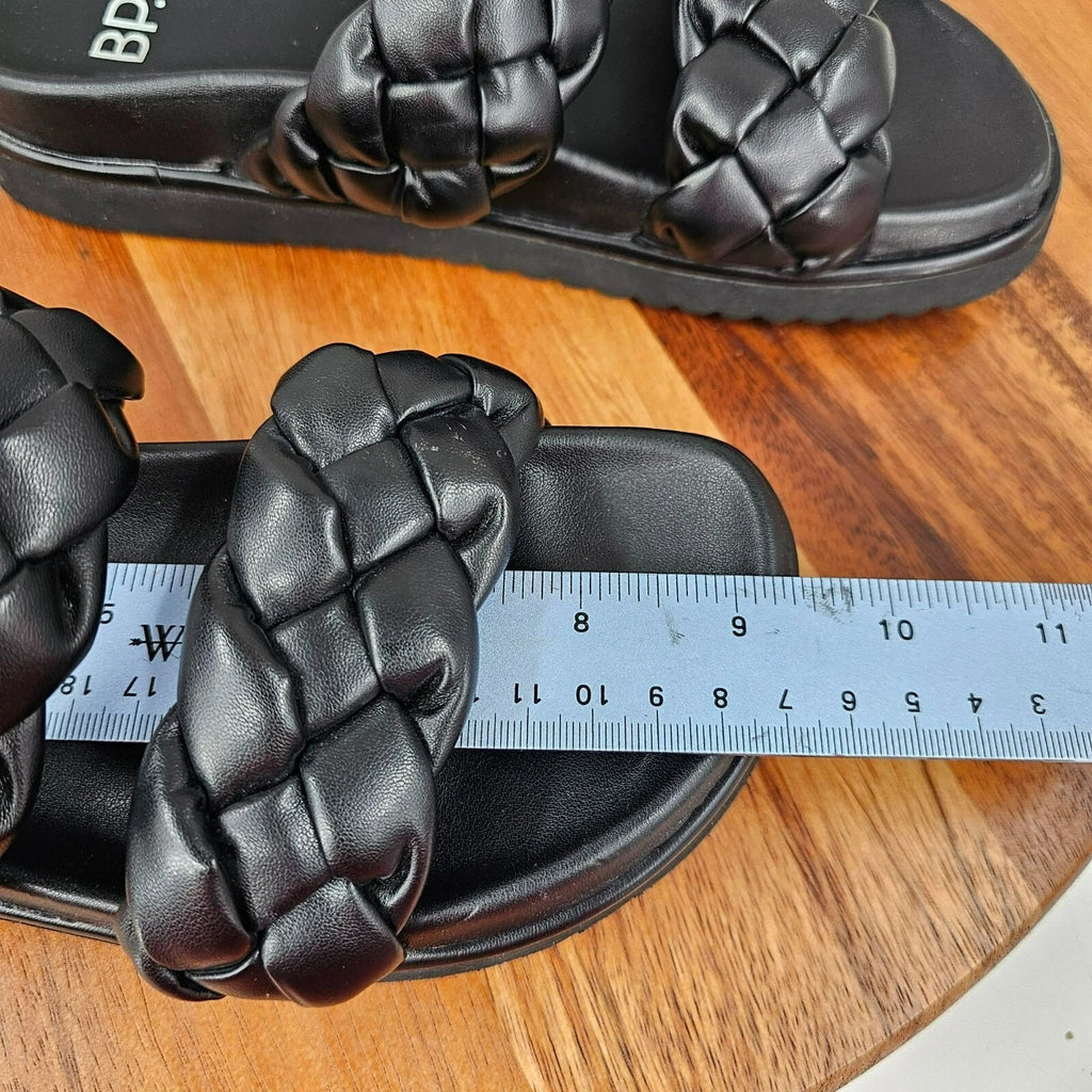 BP Urma Slide Sandals Black Cushy Braided Double Straps Grippy Soles Nordstrom