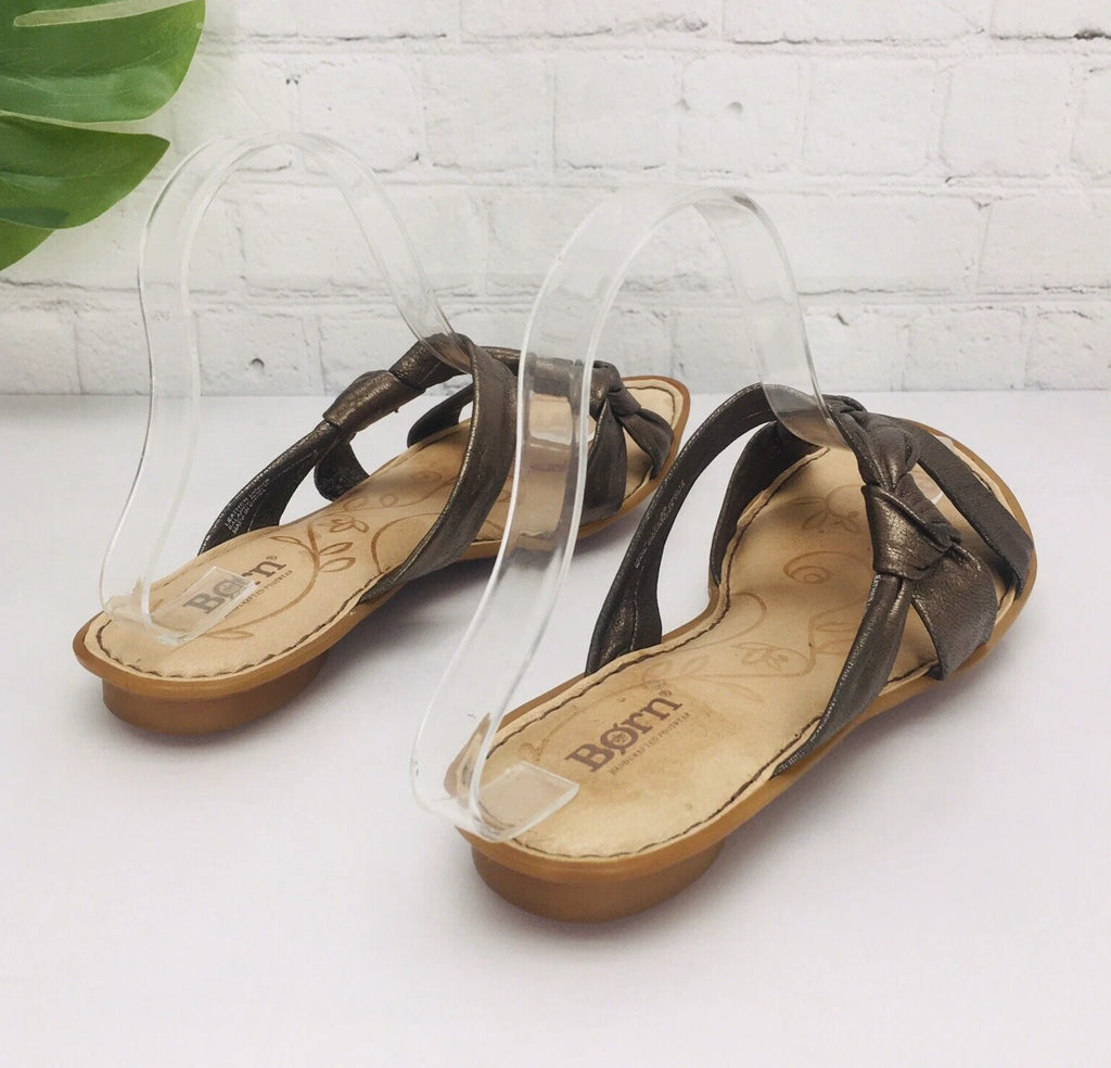Born Slide Sandals Women's 8/39 Bronze Leather Strap Flat Comfort Flip Flop