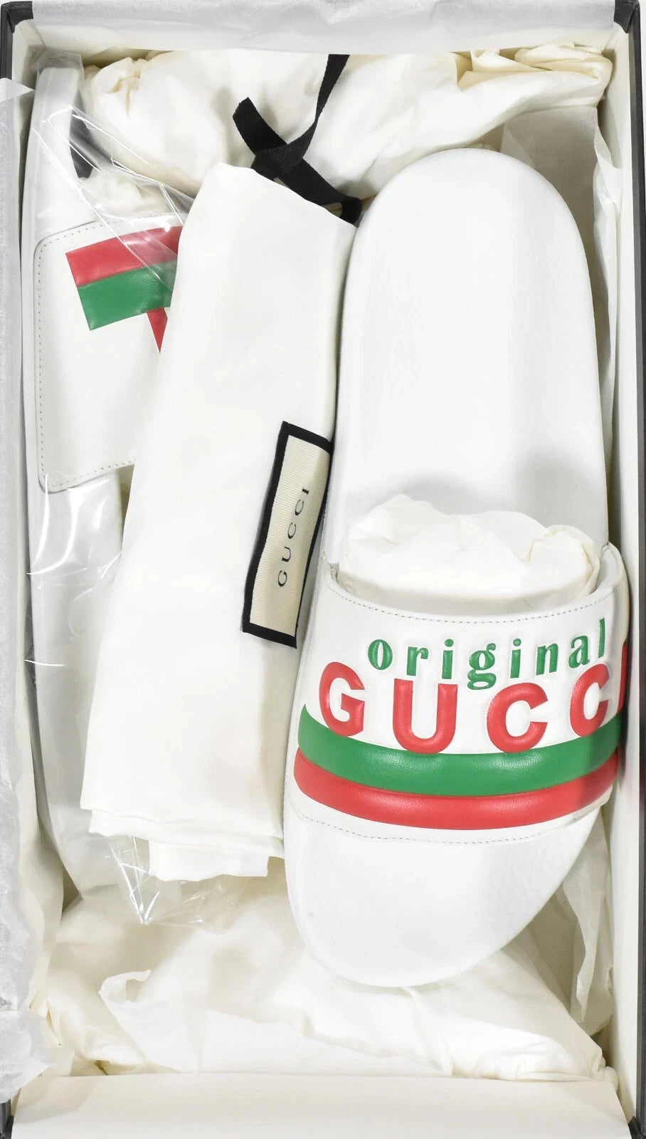 Gucci White Leather Original Slides Women's Size 36, 40 US Size 6, 10 Authentic