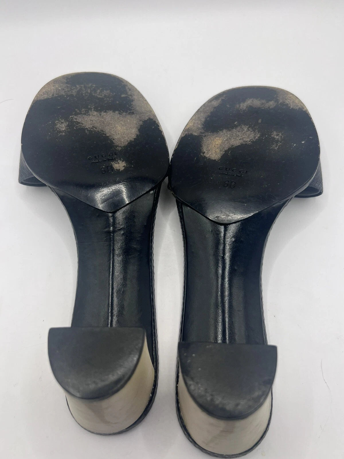 Gucci Womens Snakeskin Leather Sandals Slip On Size 6B Block Heel
