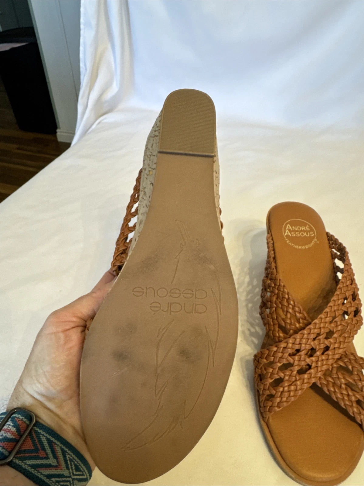 André Assous Bryana Women’s Woven Wedge Sandals Brown Size 8 M NWOT