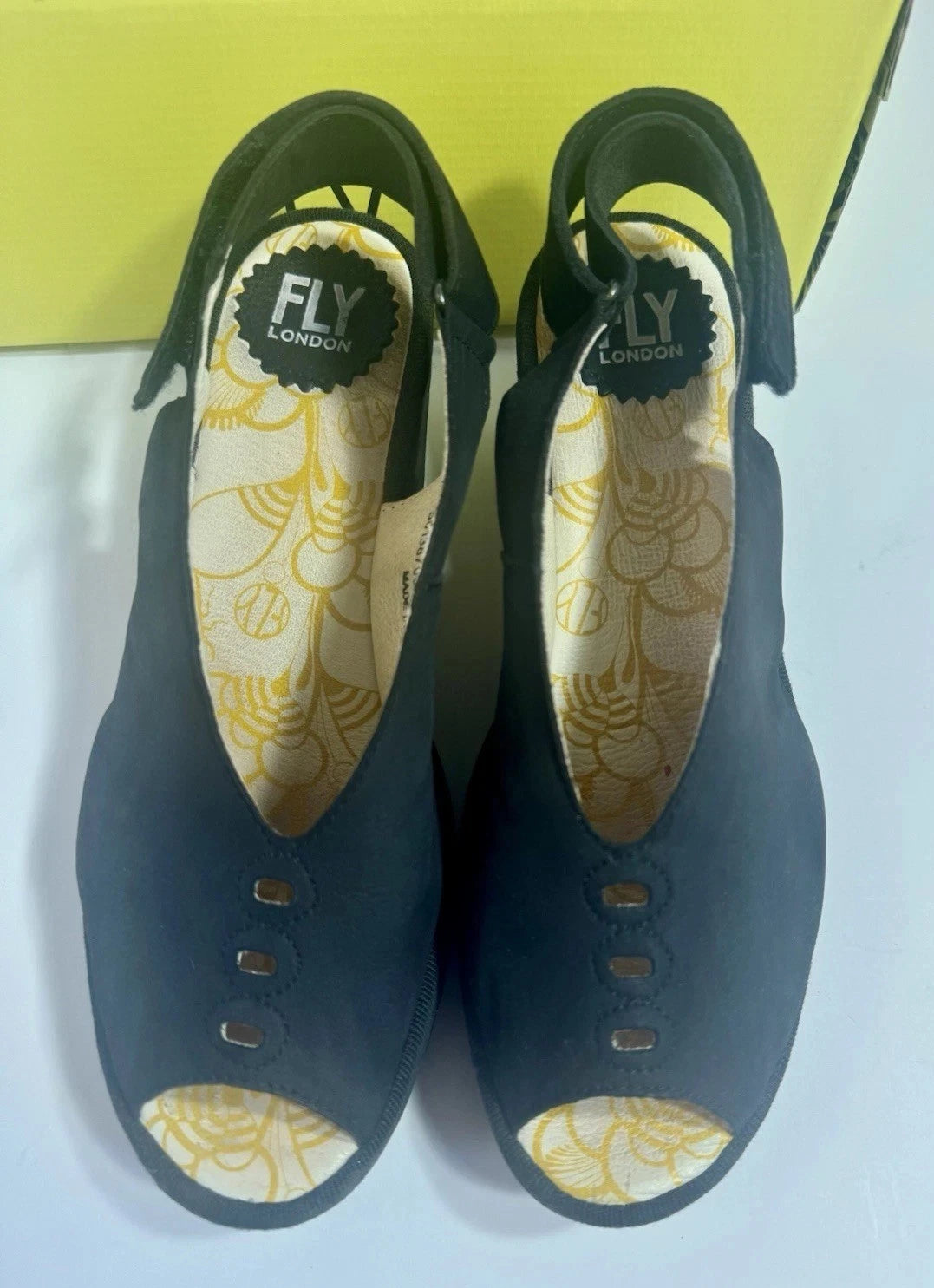 Fly London Women's Shoe Size 38 EU 7 US Cupido Black YEAY387FLY Wedge Sandal