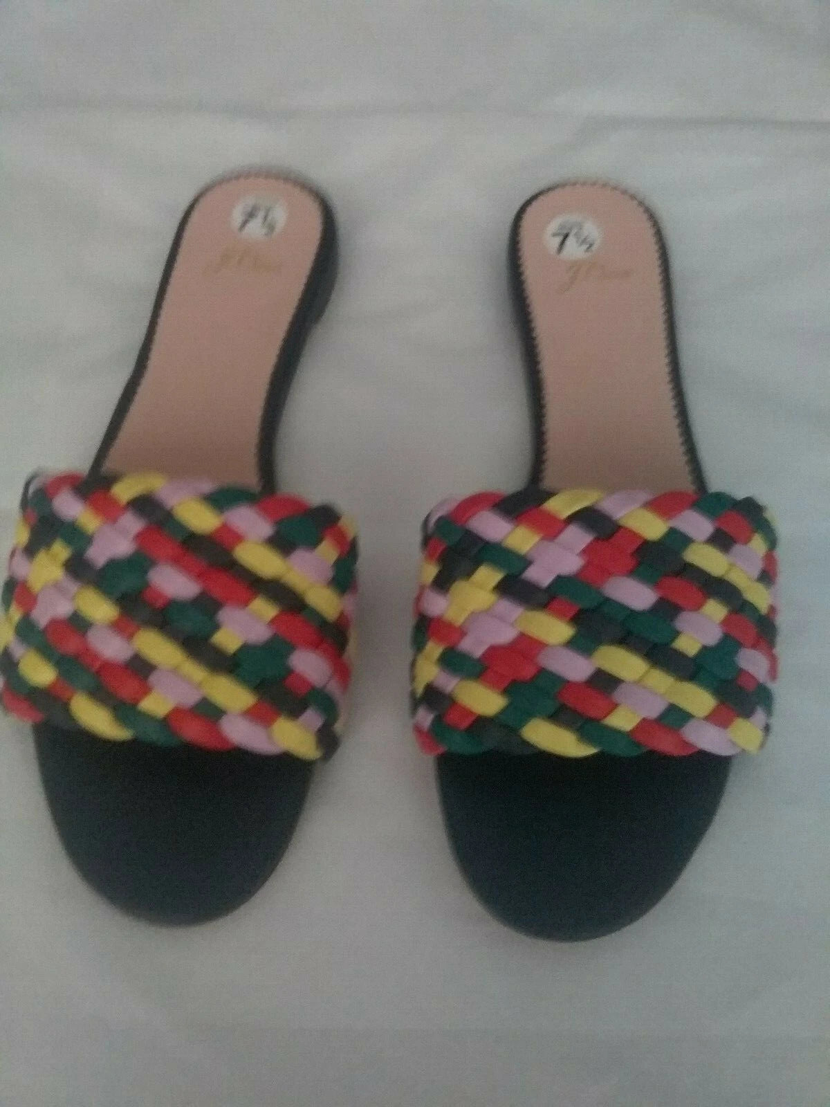 J Crew New Cora Slides Sandals in Rainbow Check   Size 7.5