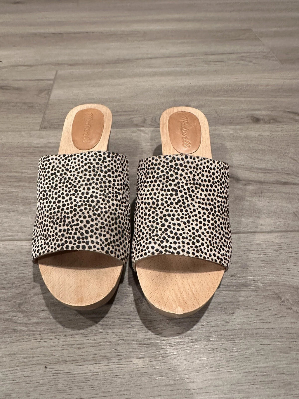 MADEWELL The Evelyn Clog Slide Sandal Dried Flax Print Calf Hair US 6.5MSRP $168