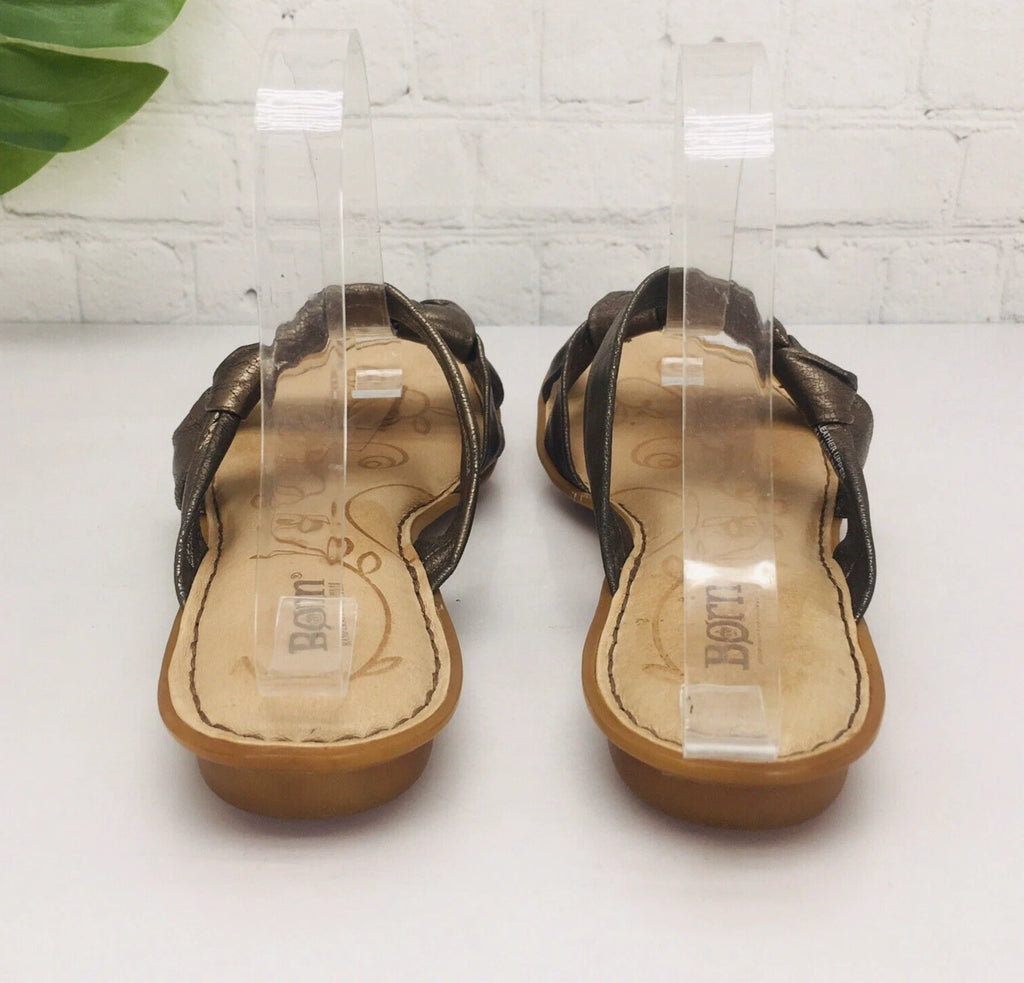 Born Slide Sandals Women's 8/39 Bronze Leather Strap Flat Comfort Flip Flop