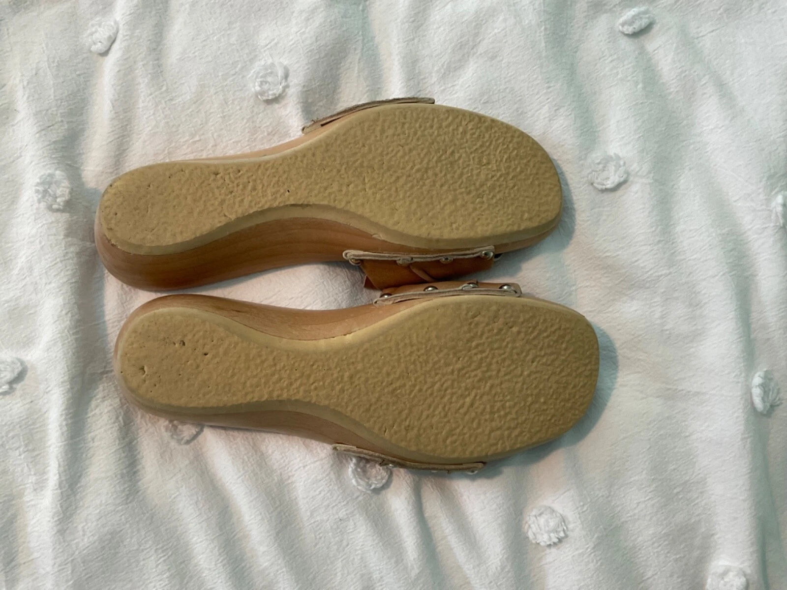 SALPY Handmade Shoes Beige Leather Wooden mule Womens size 7.5  Style Anna