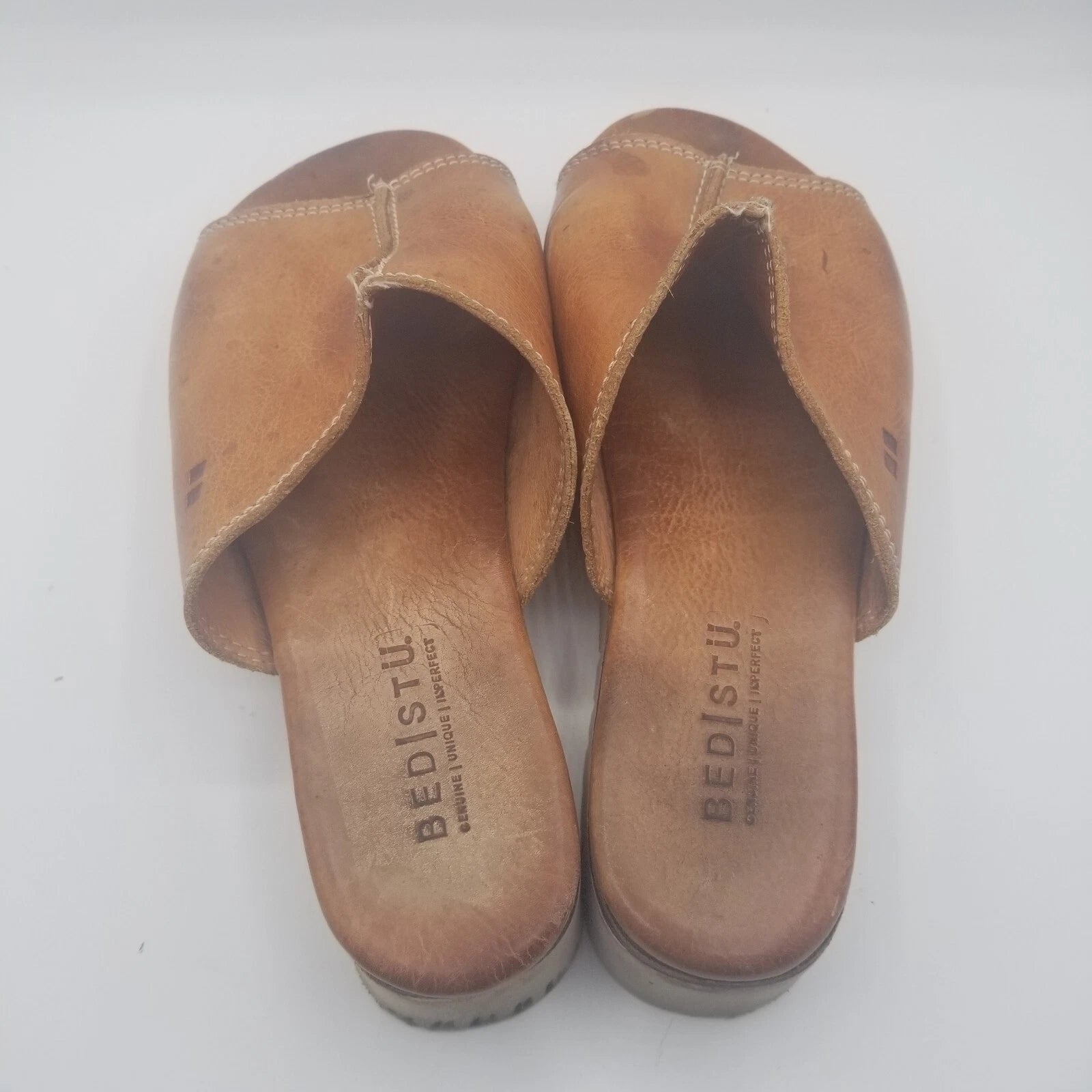 Bed Stu Fairlee II Platform Sandals Brown Distressed Leather Slide Womens Sz 9.5
