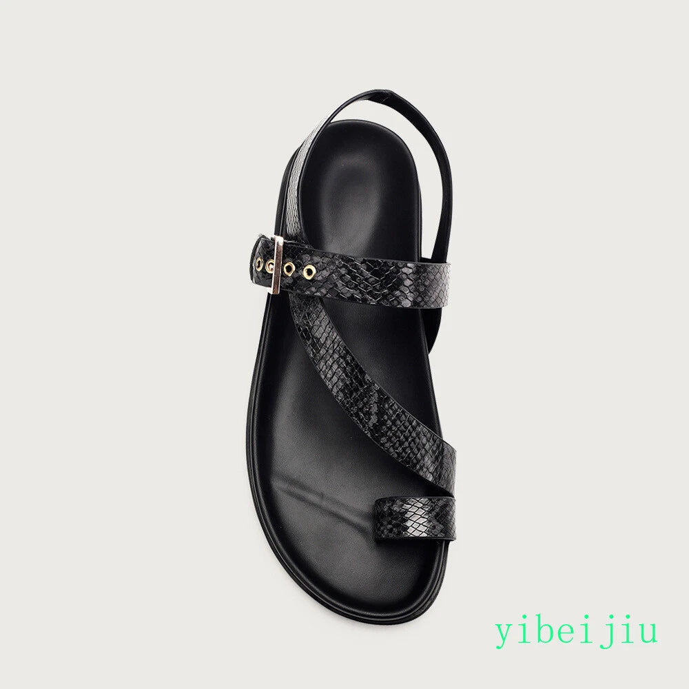 2025 Men's Clip Toe Flats Real Leather Sandals Roman Shoes Beach Summer Holiday