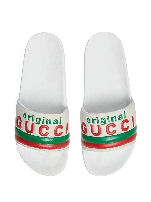 Gucci White Leather Original Slides Women's Size 36, 40 US Size 6, 10 Authentic
