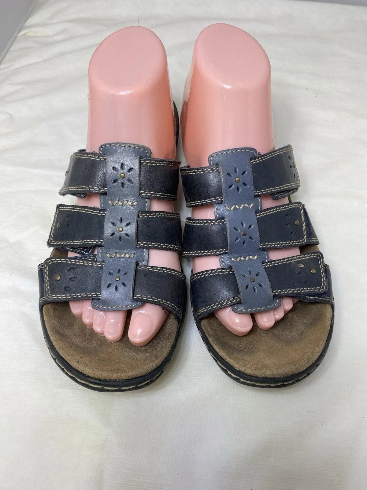 Clark's Leisa Spring Black Leather Sandals Slides Size 9