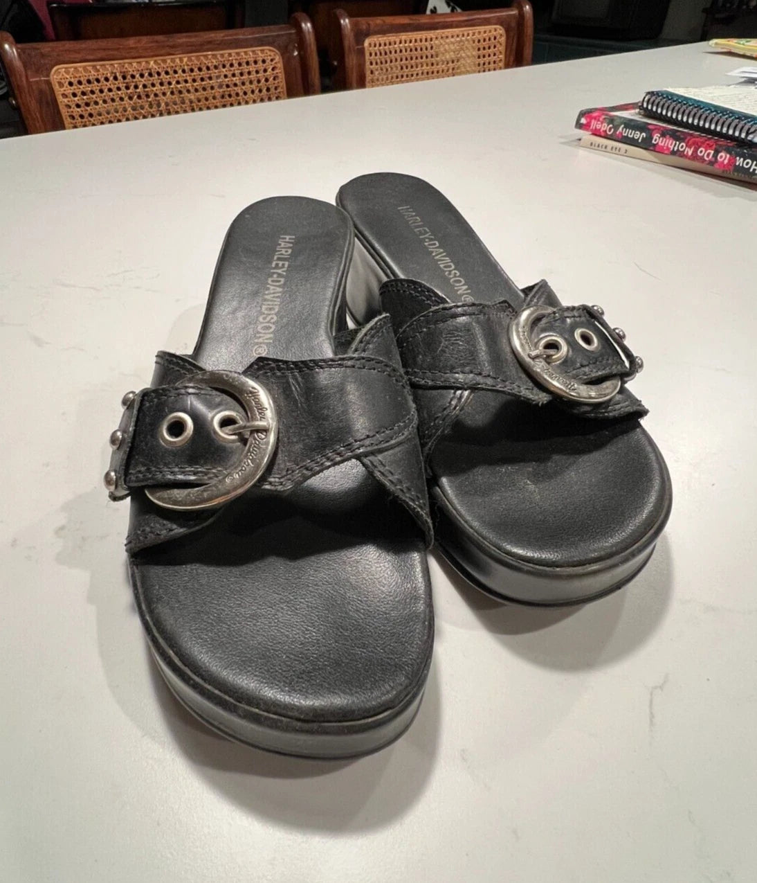 Harley-Davidson Y2K Style Leather Slide Sandals Women Sz 6.5