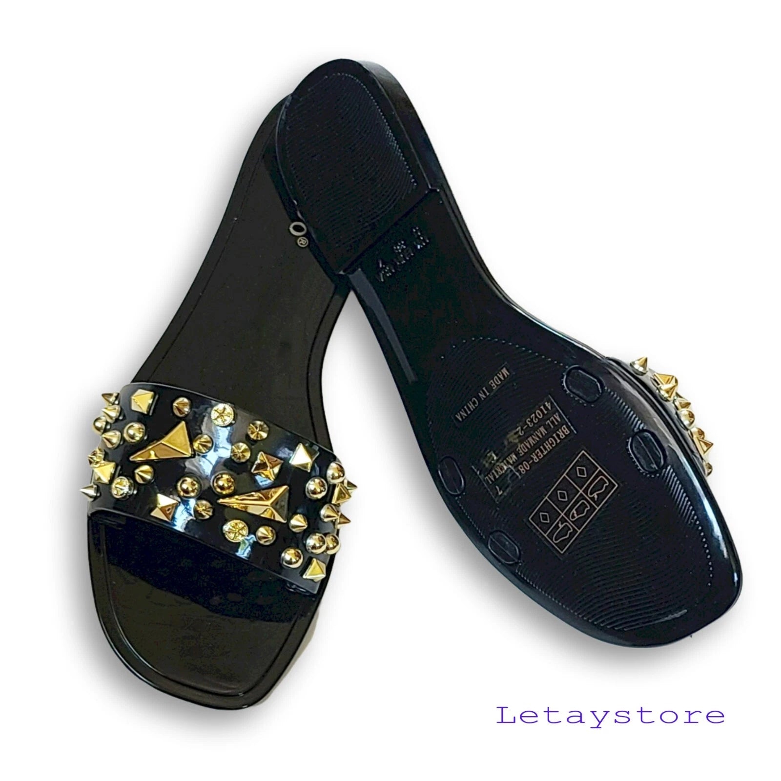 NWT Bamboo Stud Embellished Jelly Flat Slides Sandals   6,7,8