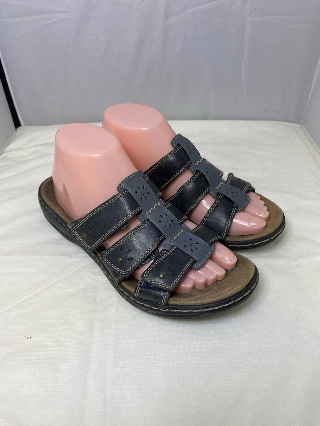 Clark's Leisa Spring Black Leather Sandals Slides Size 9